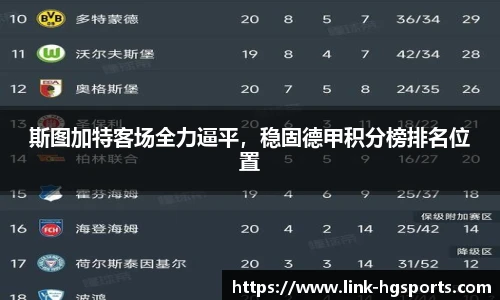 斯图加特客场全力逼平，稳固德甲积分榜排名位置
